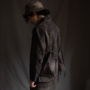 Hand dyed women's blazer POE. Linen cotton jacket naturally dyed linen antique victorian vintage duster avant garde painted black grey image 5