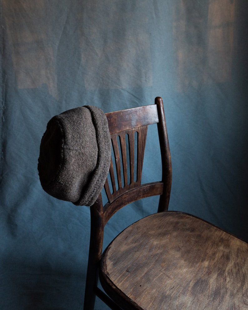 Brown woolen hat SEVER. Beige grey hand stitched taupe eco friendly cap handmade womens minimalist docker hat japanese winter cap natural image 3