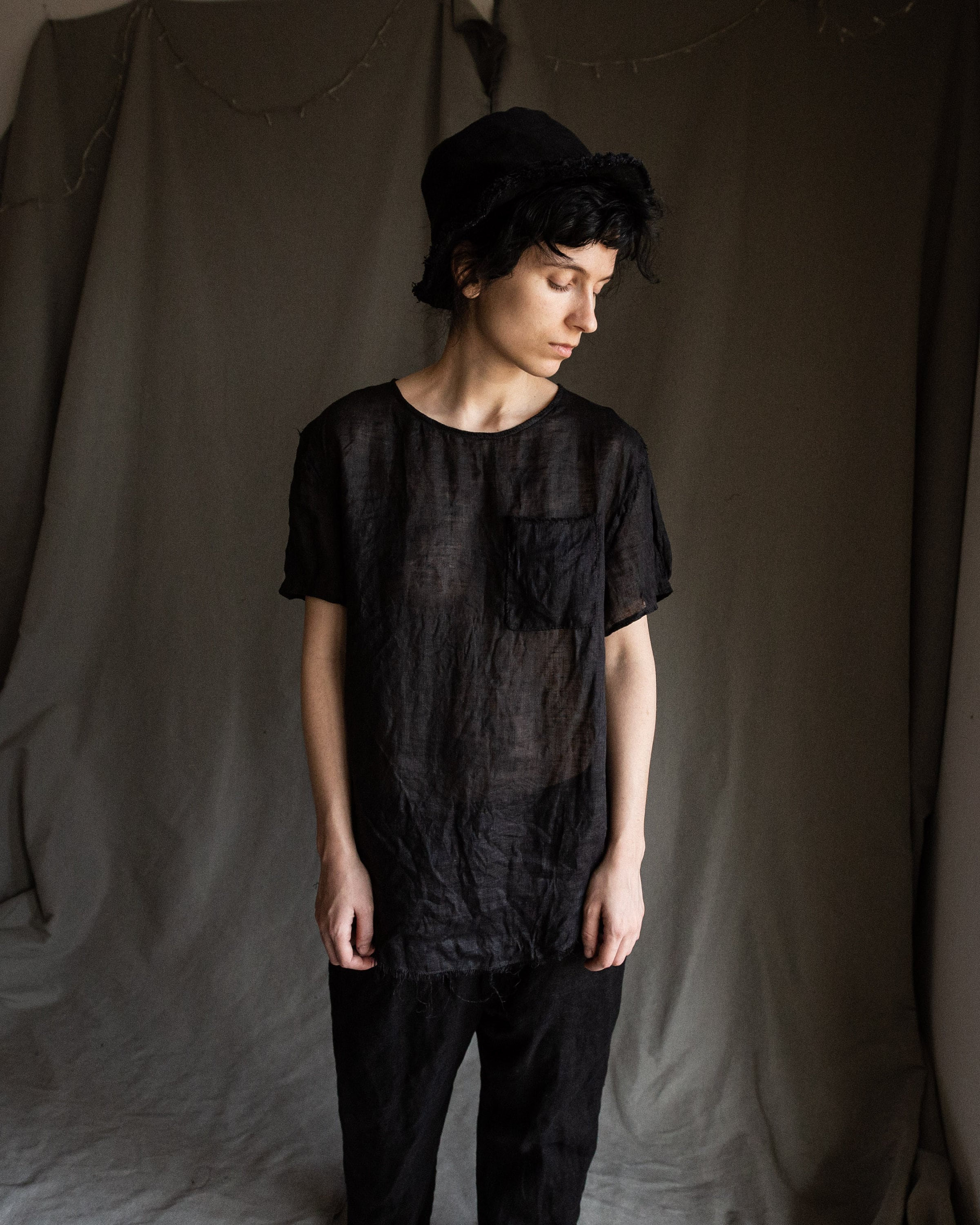 square collar linen tops《charcoal》 - ito