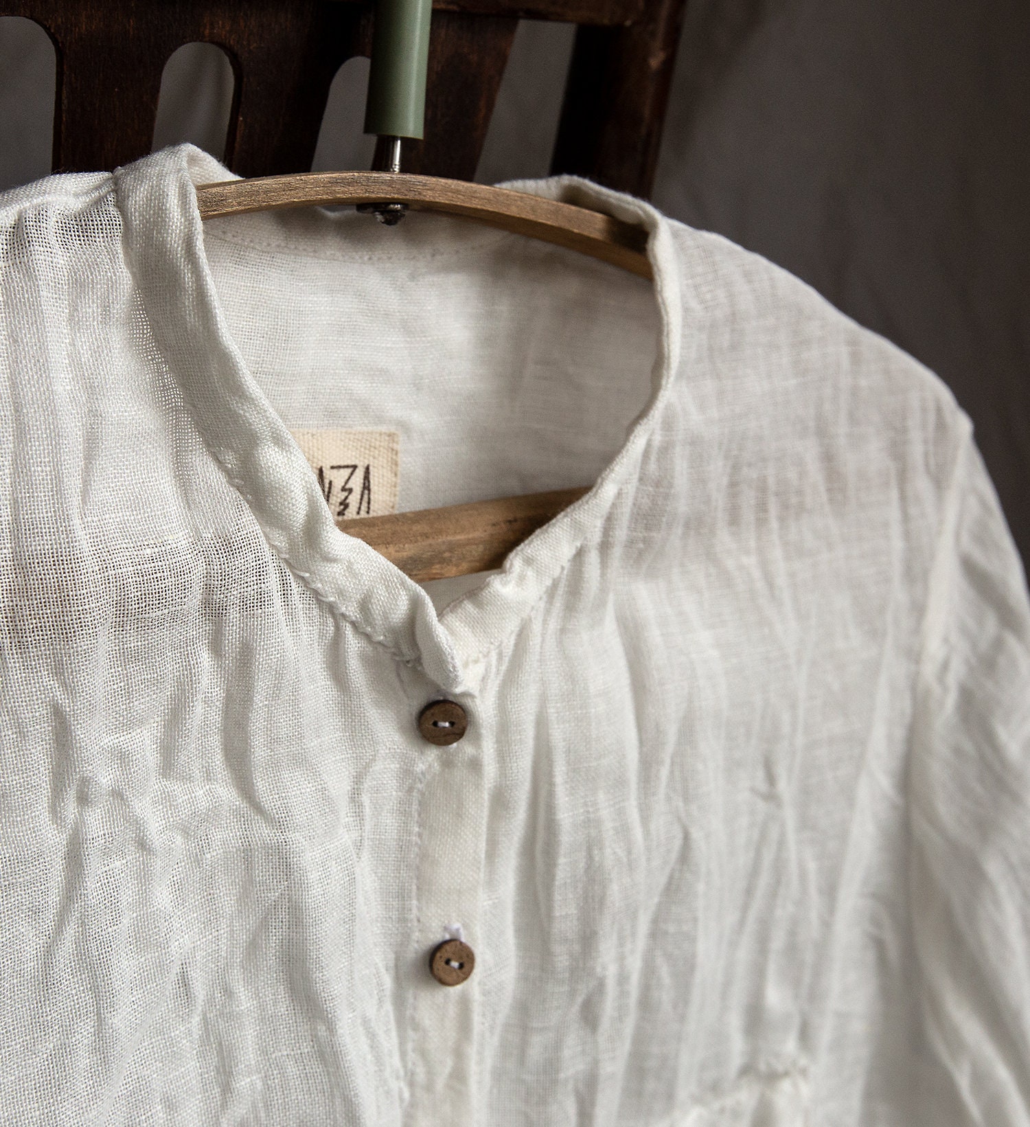 Short Sleeves White Gauze Linen Top main image 1
