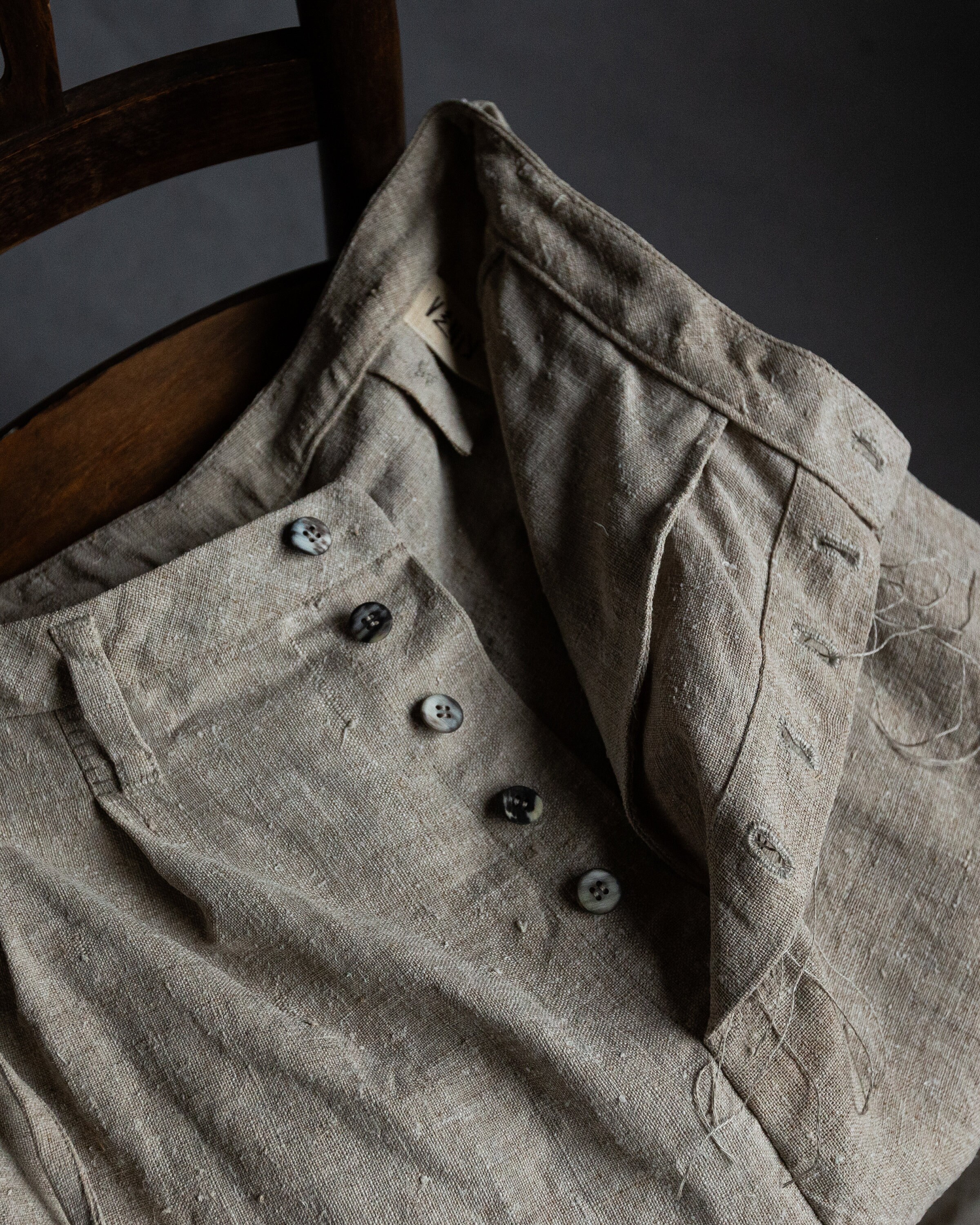 Antique Linen Pants HEMINGWAY. Buttoned Trousers Natural