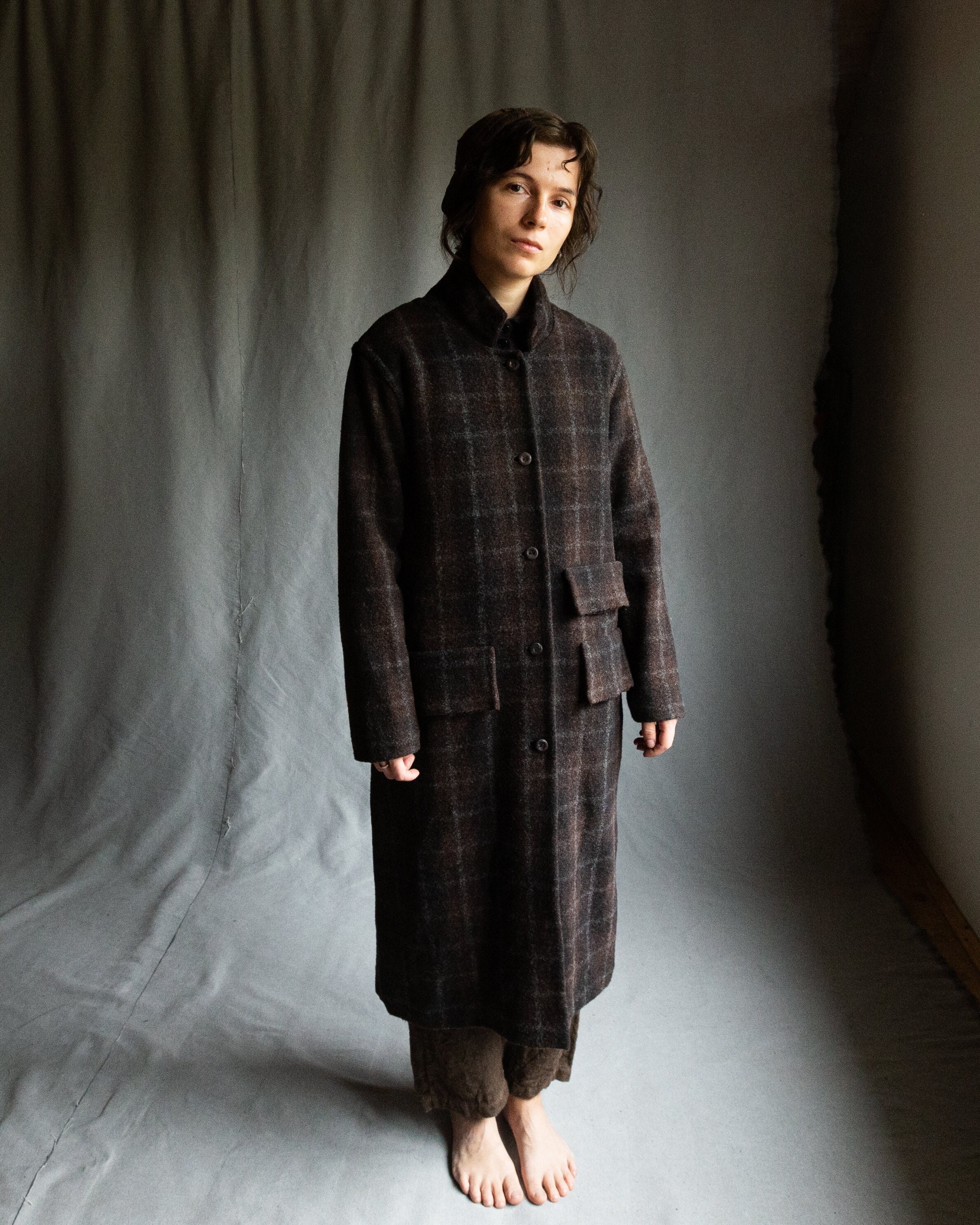 XS-S Size | Women's Winter Coat TEACHER'S, Brown Chestnut Plaid