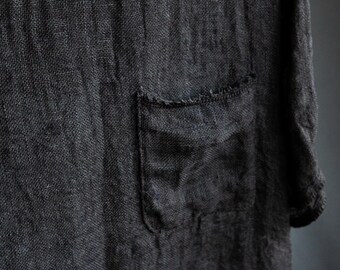 Men's t-shirt INK, semi-sheer linen sackcloth naturally dyed into dark grey