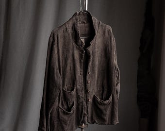 Men's blazer CERVANTES, antique handwoven hemp naturally dyed into dark brown