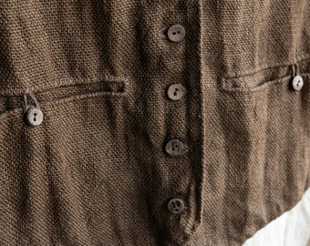 Men's brown linen sackcloth waistcoat MILL. Linen vest vintage antique clothing classical waistcoat raw linen flax sack rustic natural dye