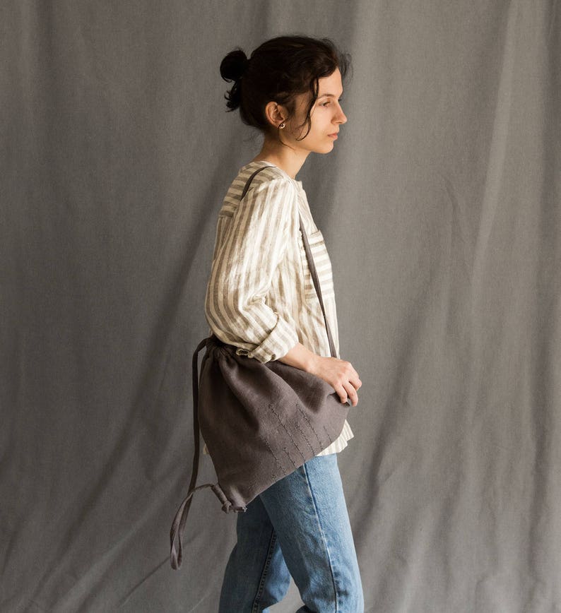 Dark grey linen backpack linen summer bag embroidered backpack Etsy