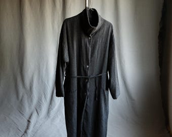 Charcoal Woolen Coat YAKUSHIMA. Black Wool Coat Trench