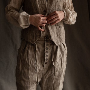 Natural grey linen buttoned pants DICKENS. Undyed linen trousers linen womens clothing victorian vintage old buttoned pleated wrinkled old