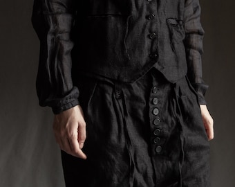 Black linen womens buttoned pants DICKENS. Black linen trousers linen womens clothing victorian vintage pleated old wrinkled dark gothic