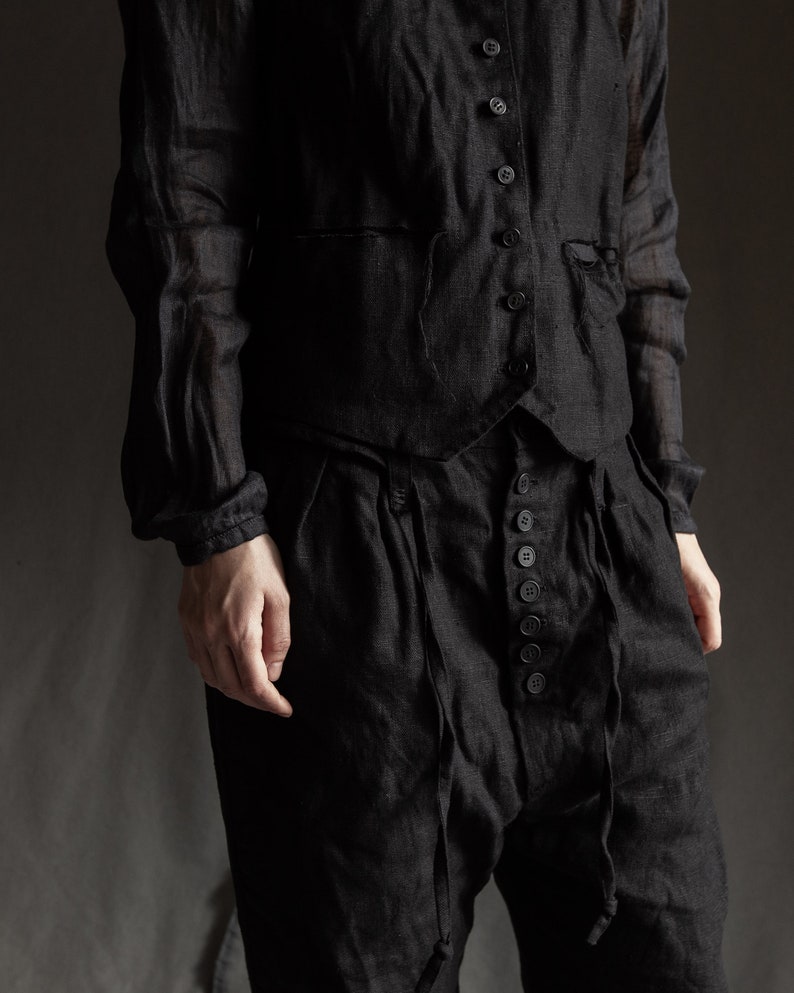 Pantalón negro mujer abotonado DICKENS. Pantalones de lino | Etsy España