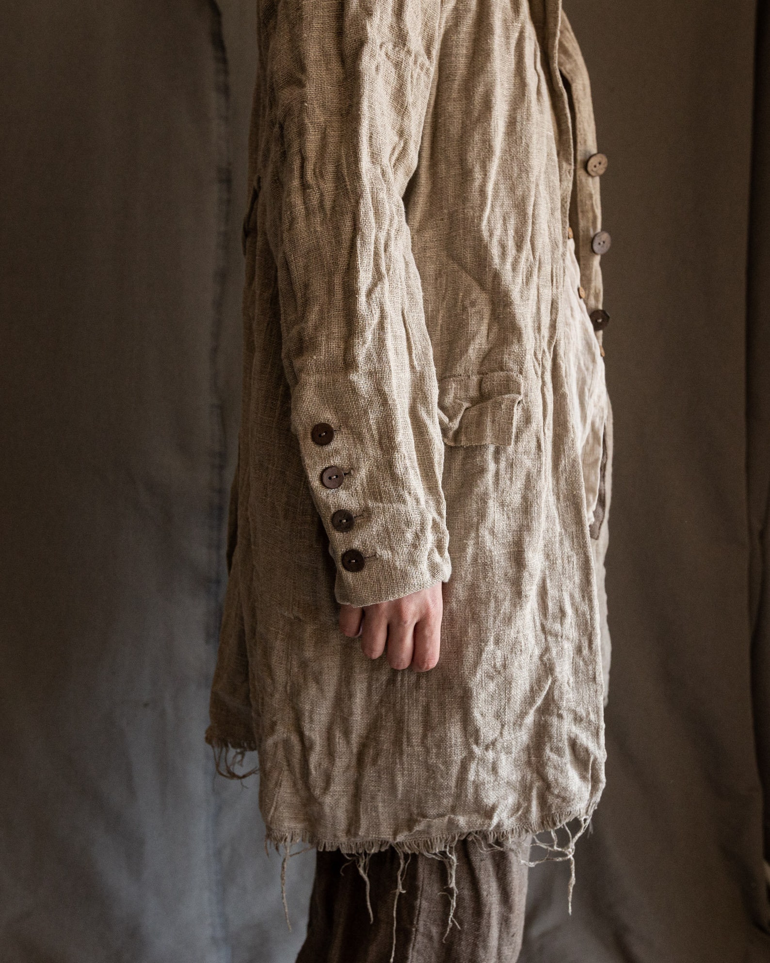 Men's Natural Grey Linen Coat POE. Sackcloth Coat Jacket Etsy