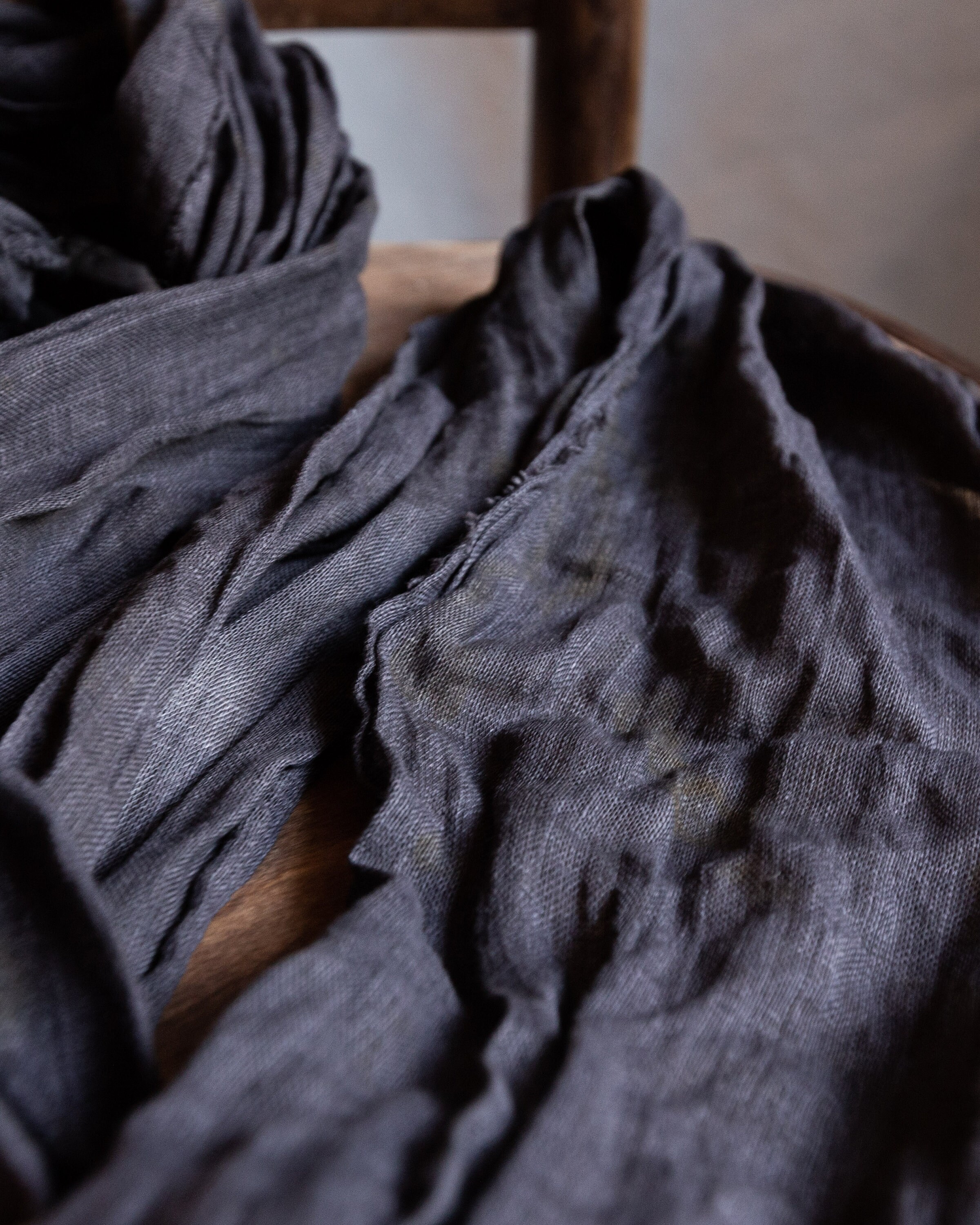 Naturally dyed linen scarf AIR. Dark grey navy hand dyed | Etsy