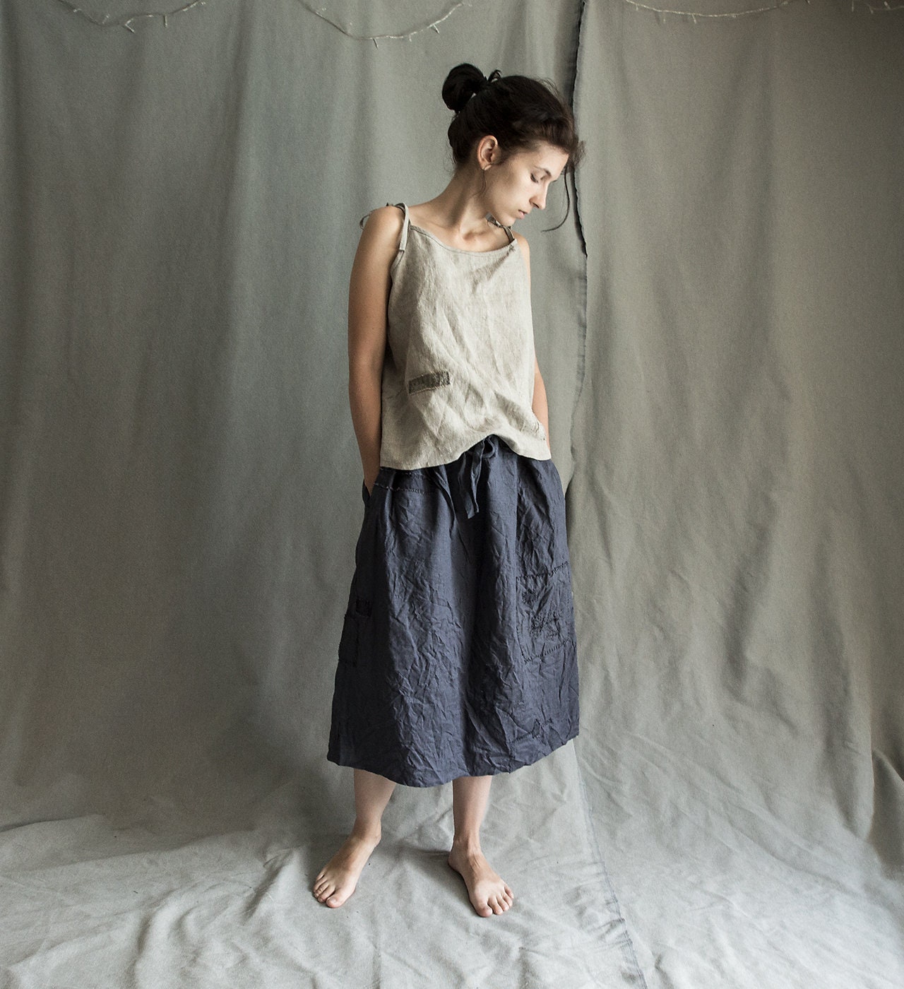 Linen Skirt FLATLANDS in Grey Blue Color. Linen Womens | Etsy