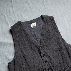 Hand dyed linen waistcoat MILL. Dark grey linen pinstripe vest vintage waistcoat antique classical hand stitched avant garde wabi sabi image 6