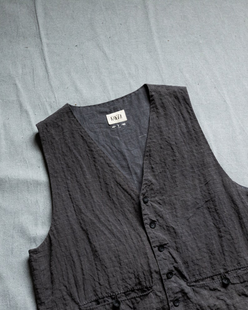 Hand dyed linen waistcoat MILL. Dark grey linen pinstripe vest vintage waistcoat antique classical hand stitched avant garde wabi sabi image 6