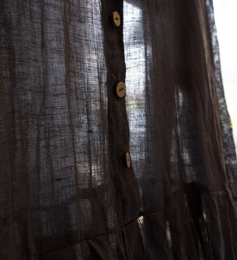 Robe en gaze de lin de couleur marine noire NOSTALGIA avec ourlet brut. Vêtements pour femmes en lin, robe vintage, boho, vêtements boho antique rustique image 5