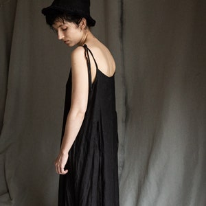 Black linen dress HAZE. Linen slip dress gothic dress linen womens clothing camisole avant garde hand stitched vintage minimalist raw hem image 3