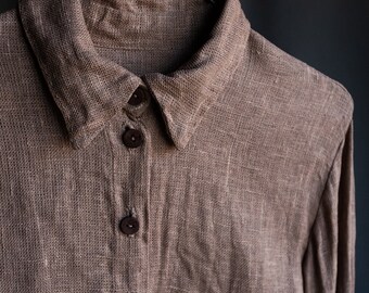 Women's linen shirt EARTH. Faded out pink clay natural grey linen sackcloth. Linen women clothing blouse rustic vintage hand stitched flax