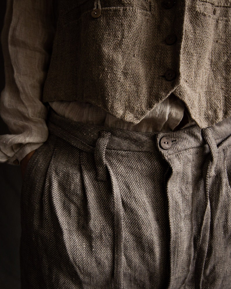 Grey linen pants HEMINGWAY. Buttoned trousers woolen pants linen womens clothing victorian vintage antique classical french work pants image 2