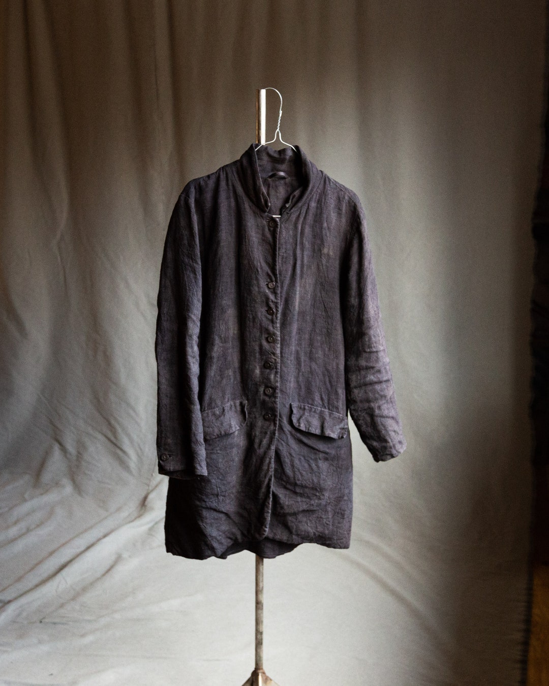 Women's Dark Bluish Grey Coat ENGLAND. Long Linen Blazer - Etsy