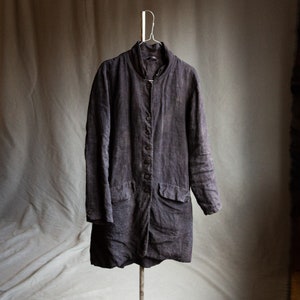 Men's Dark Bluish Grey Coat ENGLAND. Long Linen Blazer
