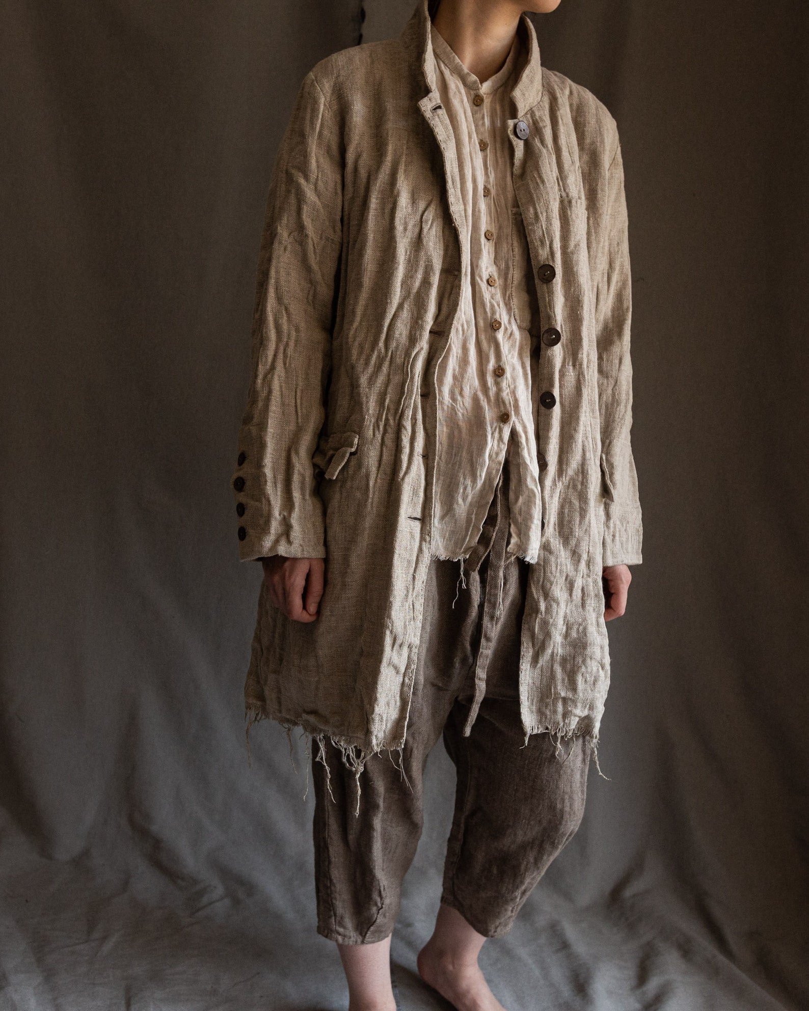 Natural Grey Linen Coat POE. Sackcloth Coat Jacket Blazer Etsy