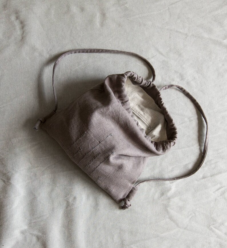 Dark grey linen backpack linen summer bag embroidered backpack Etsy