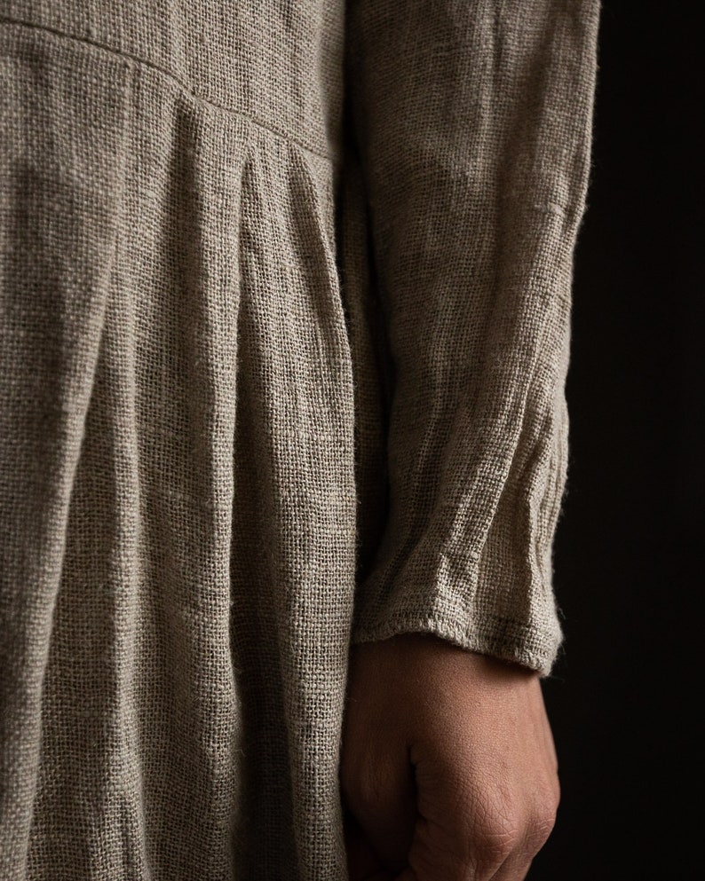 Sackcloth linen dress POEM. Linen women's clothing undyed flax dress vintage natural grey bohemian raw stitched raw hem peasant victorian image 6