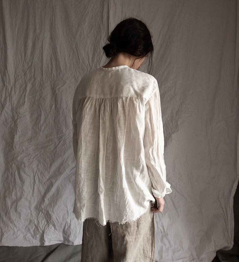 Black women linen shirt CLOUD. Linen women clothing sheer shirt vintage blouse antique pleated smock top bohemian shirt peasant raw image 7