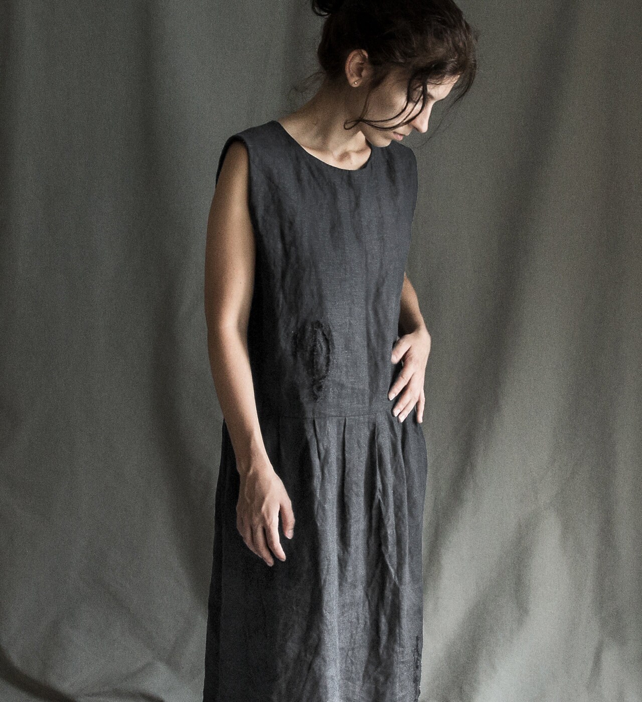 XS-S Size MIDNIGHT Dress in Dark Blue Medium Weight Linen. - Etsy