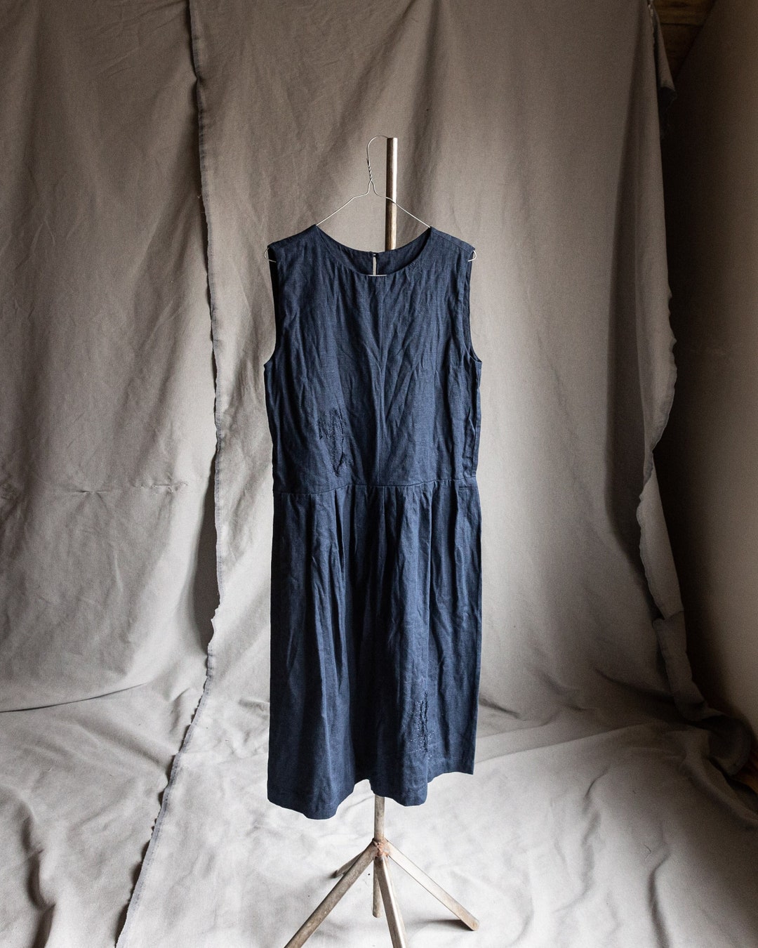 XS-S Size MIDNIGHT Dress in Dark Blue Medium Weight Linen. Boro ...
