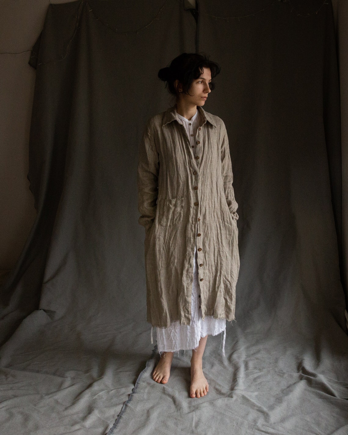 Linen sackcloth dress FOREST. Linen womens clothing duster Etsy