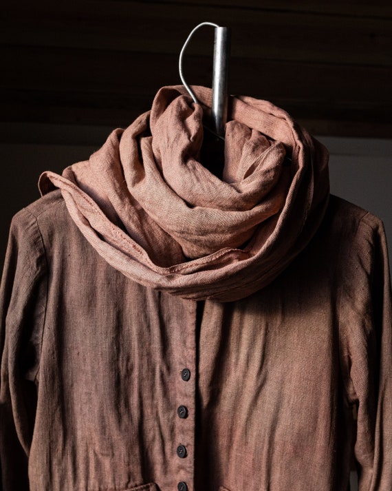Naturally Dyed Linen Scarf BLOSSOM. Hand Dyed Scarf Men Woman