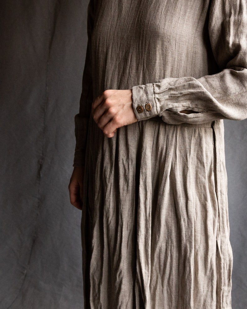 Natural grey linen dress VIRGINIA. Linen women's clothing vintage dress antique avant garde heavy linen flax dress undyed eco gathered image 4
