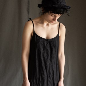 Black linen dress HAZE. Linen slip dress gothic dress linen womens clothing camisole avant garde hand stitched vintage minimalist raw hem image 4