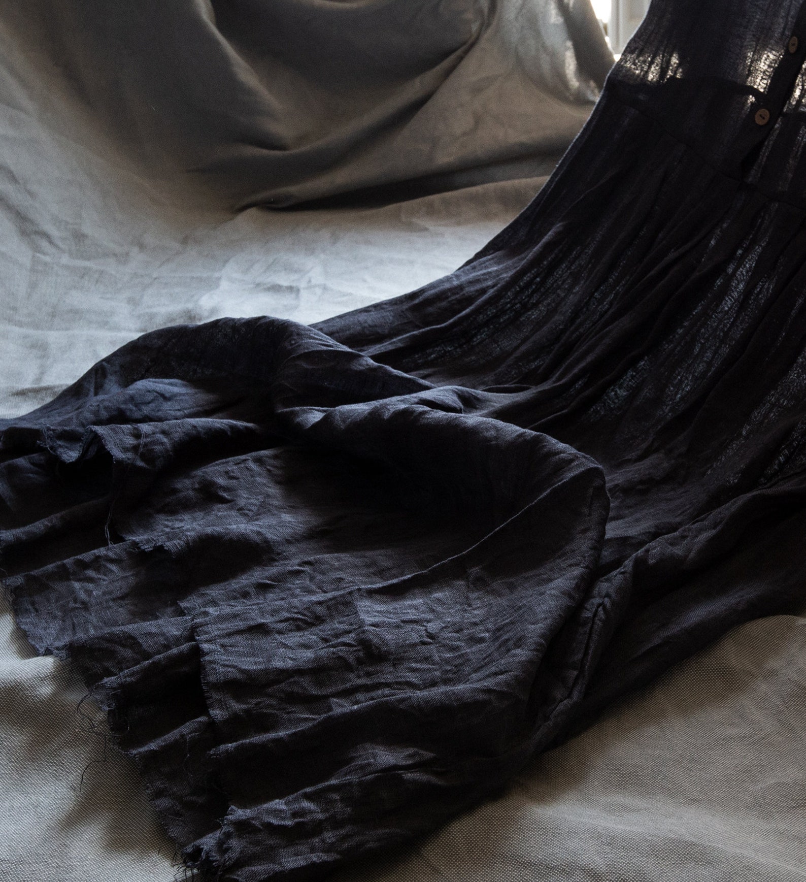 Linen Gauze Dress in Black Navy Color NOSTALGIA With Raw Hem. | Etsy