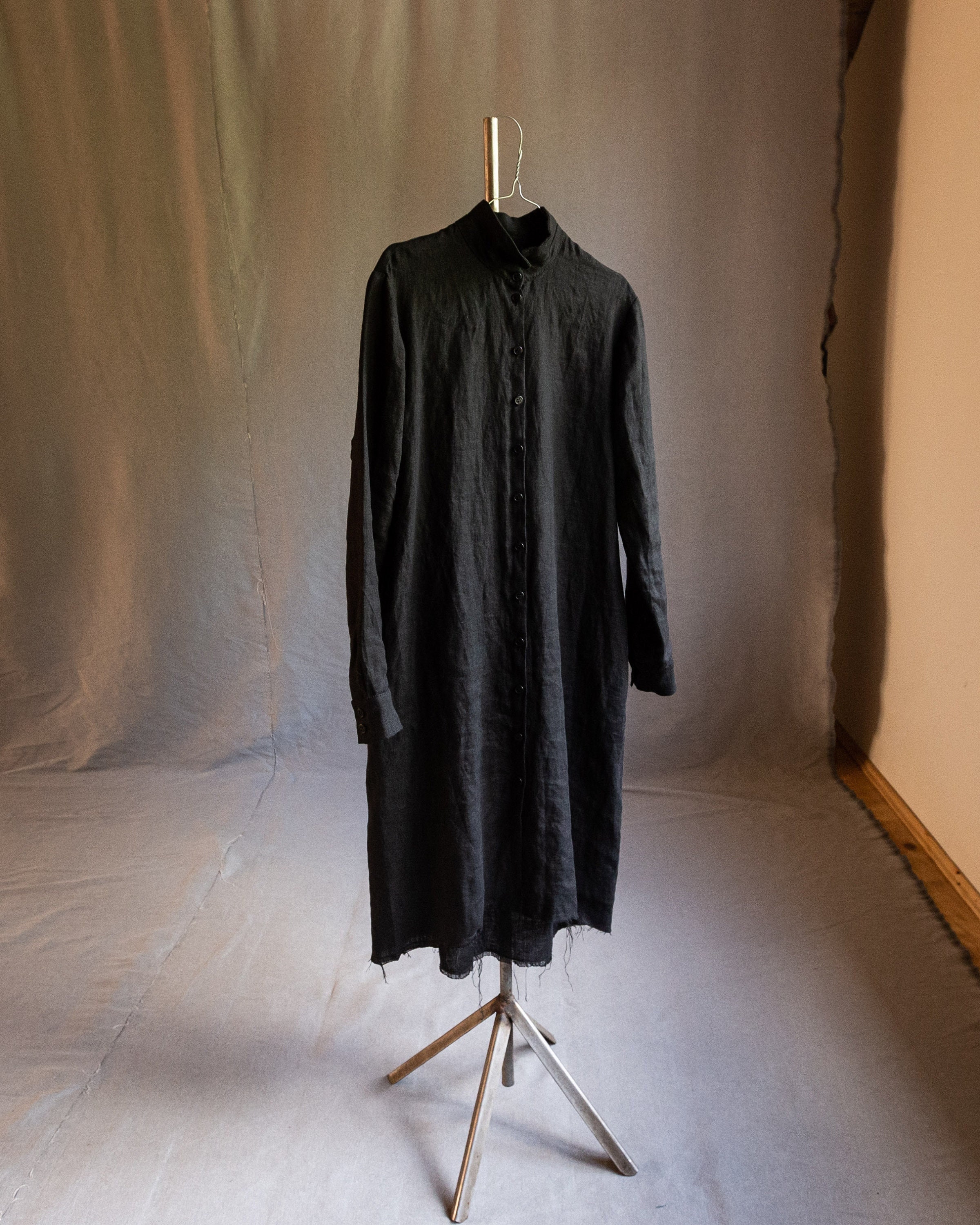 Black Linen Dress PORTRAIT. Linen Womens Clothing Duster Vintage