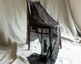 Light sheer scarf NIGHT, black linen gauze