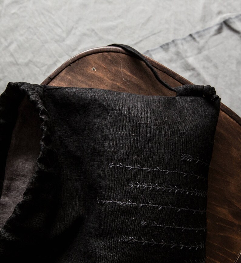 Dark grey linen backpack linen summer bag embroidered backpack Etsy