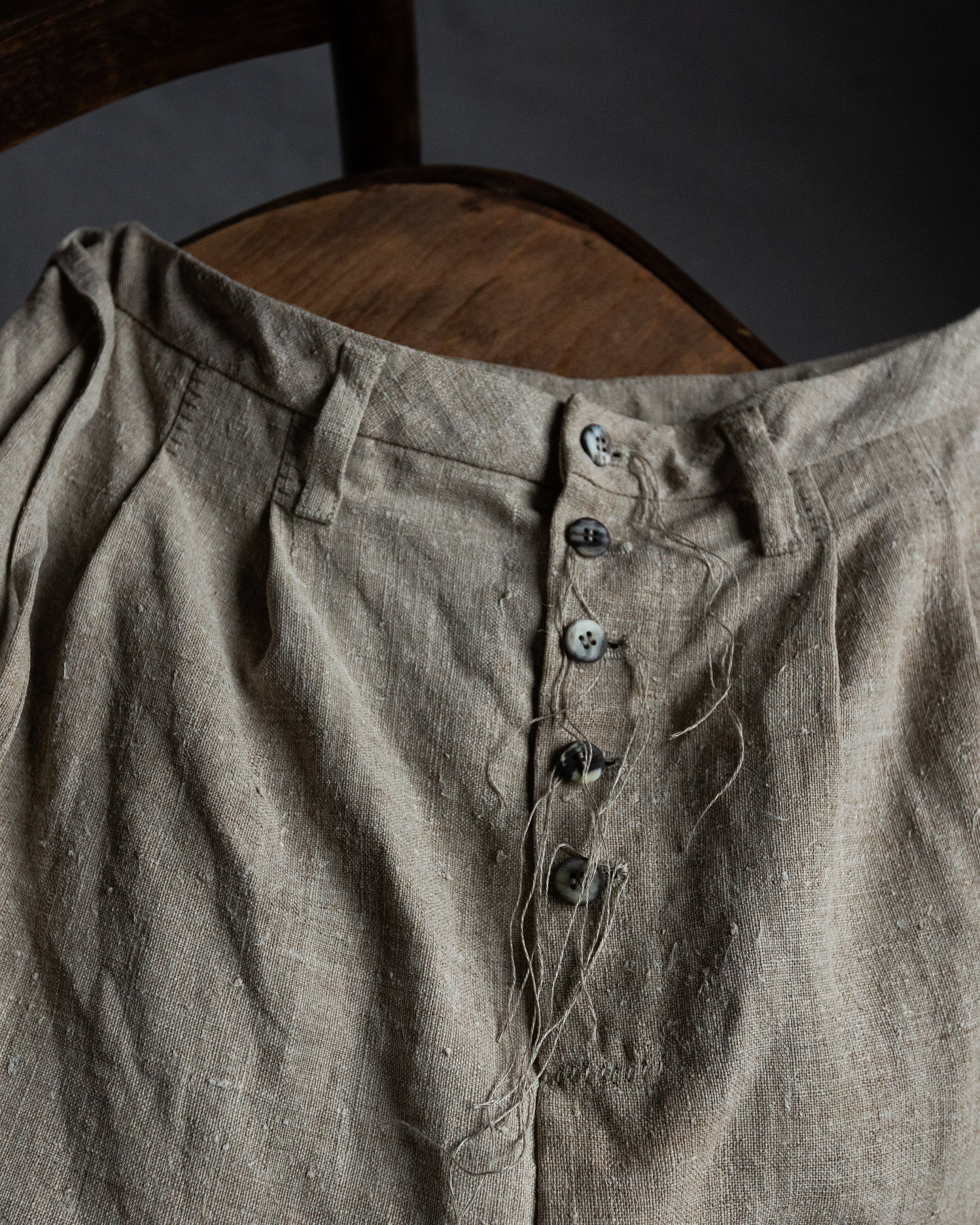 お値下げ！vintage linen cloth pants Antique Linen Pants HEMINGWAY. Buttoned Trousers Natural