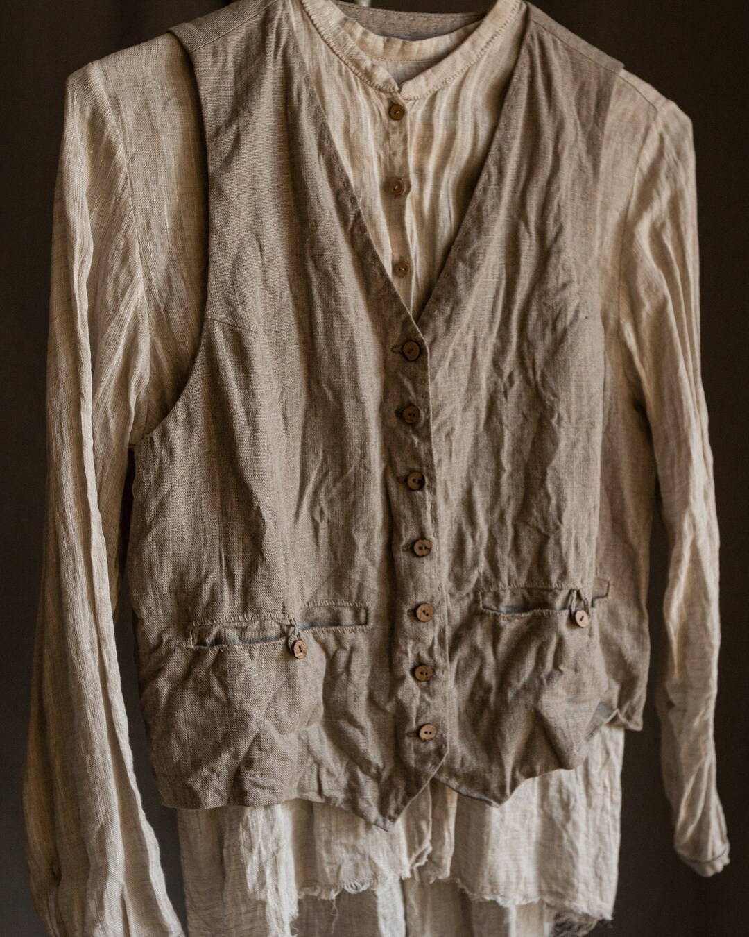 Womens Natural Grey Linen Waistcoat MILL. Linen Vest Vintage Etsy