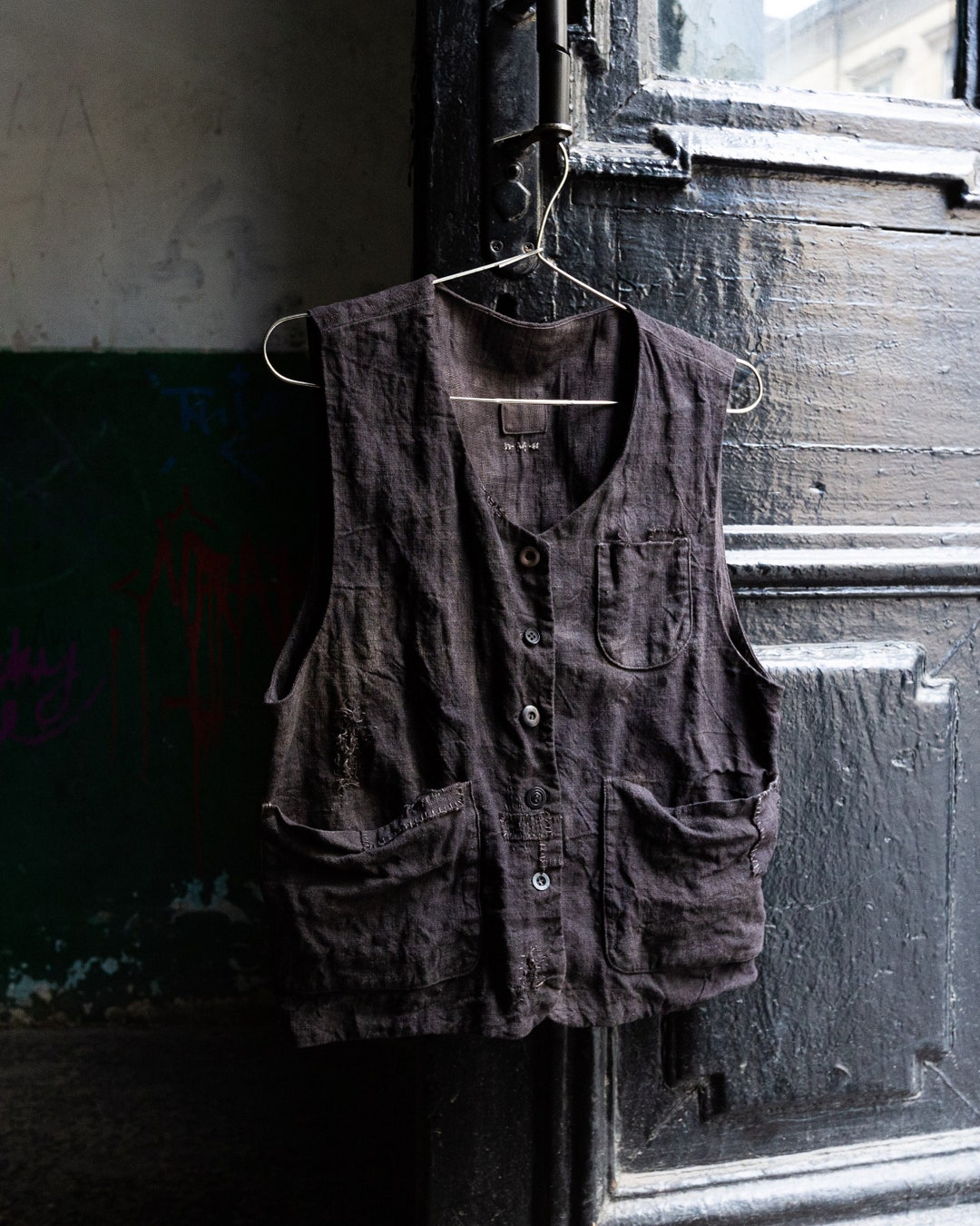 Men's Hand Dyed Linen Vest BORO. Dark Grey Linen Vest Etsy