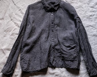 Women's shirt LAB, faded out over dyed blueish grey pinstripe linen