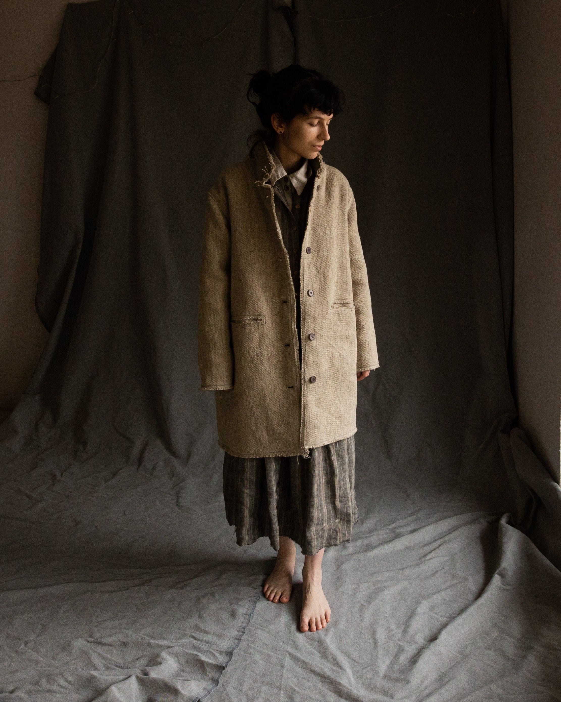 Undyed Hemp and Wool Coat SIBERIA. Natural Grey Woolen Coat | Etsy