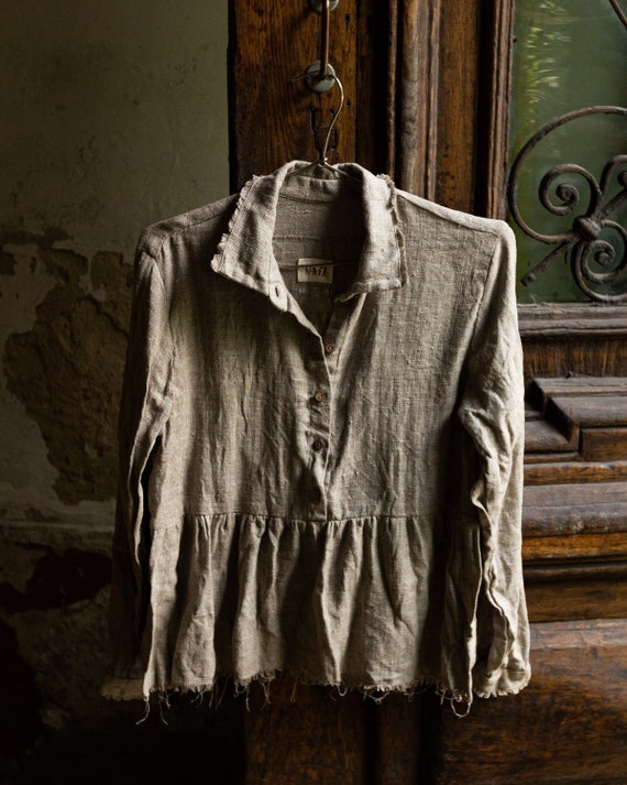 Sackcloth Linen Shirt NOSTALGIA. Linen Women Clothing Vintage Blouse  Antique Bohemian Peasant Victorian Shirt Henley Undyed Flax Grey Beige -  Etsy