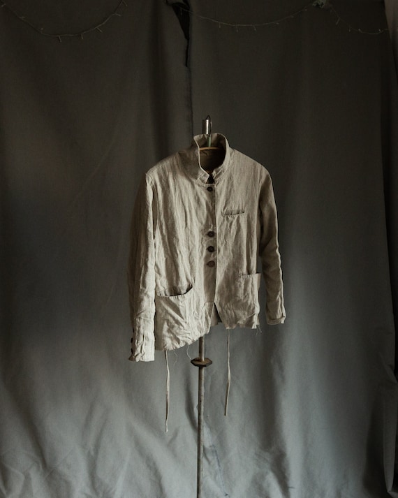 Blazer de lino gris natural POE. Chaqueta de lino sin teñir | Etsy España