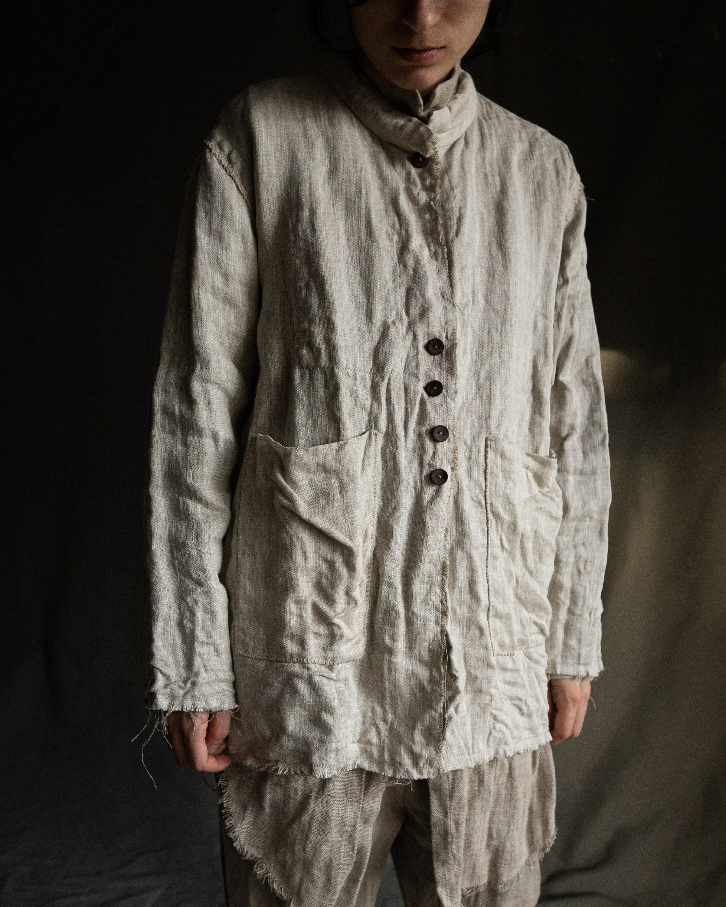 Natural Grey Linen Blazer FLAMEL. Linen Jacket Undyed Gauze