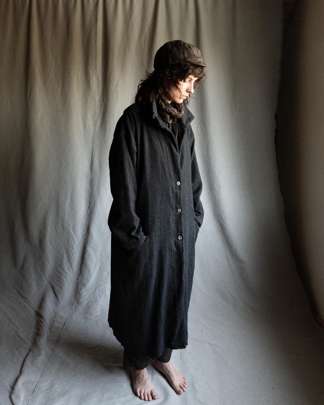 ジャケット・アウター KHOKI 24AW Washed wool coat Black KHOKI 24AW Washed wool coat Black