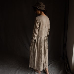 Sackcloth linen dress POEM. Linen women's clothing undyed flax dress vintage natural grey bohemian raw stitched raw hem peasant victorian image 7