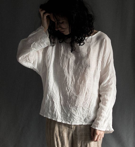Linen Gauze Blouse BUTTERFLY in White Color. Linen Shirt Linen - Etsy